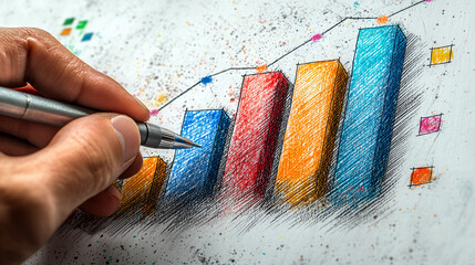 Hand drawing a colorful bar graph with a pen Generative AI