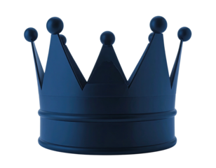 A solid blue crown with six pointed arches and spherical orbs atop, isolated on black