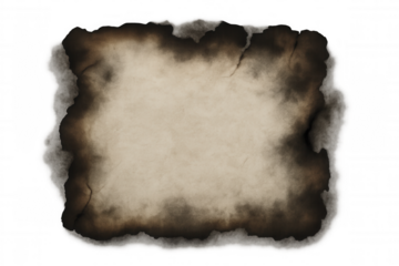 Old paper sheet with burnt edges, aged parchment texture, retro design element, vintage grunge background on transparent