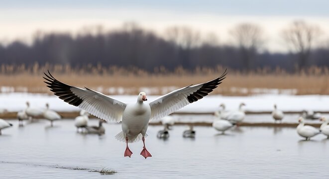 Winter Geese Taking Flight.