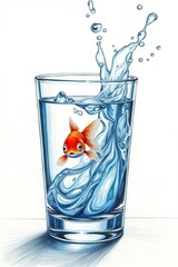 AI pesciolino rosso che nuota dentro ad un bicchiere d'acqua 03