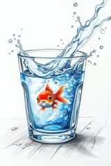 AI pesciolino rosso che nuota dentro ad un bicchiere d'acqua 02