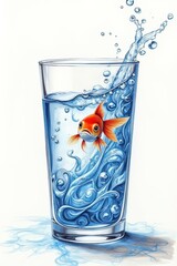 AI pesciolino rosso che nuota dentro ad un bicchiere d'acqua 01