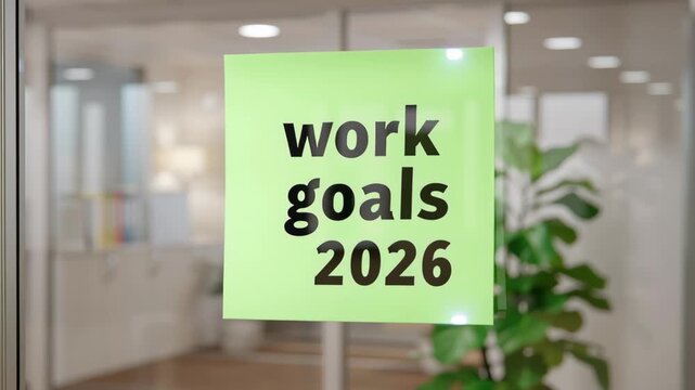 Work goal 2026 planning office sticky note motivation productivity ambition optimistic tone reminding team of objectives and progress goals planning