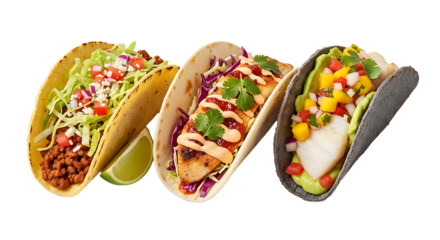 Delicious and colorful tacos. isolated on transparent background