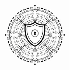 Security shield or virus shield lock line art icon for apps and websites