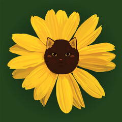 A flower with a cat's face. Cute illustration with pets.