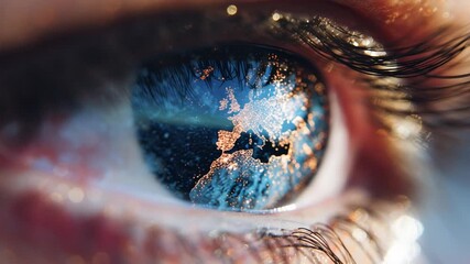Reflection of world map in human eye showcasing global connection unity - Powered by Adobe