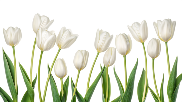 Beautiful white tulip flower isolated on transparent background, spring blossom floral arrangement for greeting card and wedding invitation