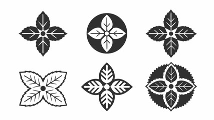 Fototapeta premium Collection of six floral designs featuring four leaf arrangements in various geometric patterns and styles | editable eps vectors silhouette