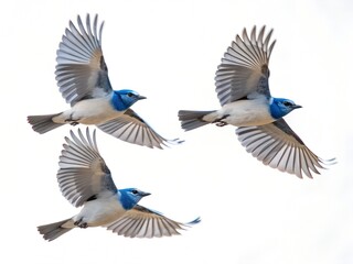 Flock of Blue-headed Vireos Flying Isolated on White