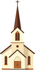 Classic church building with steeple and cross religious architecture for spiritual gatherings isolated on transparent background