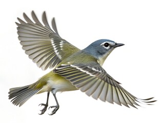 Blue-headed Vireo Flying Isolated on White Background