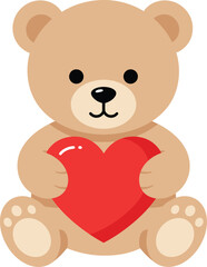 Cute teddy bear holding a red heart adorable cuddly stuffed animal toy for love and affection isolated on transparent background
