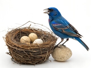 Blue Grosbeak Nest With Eggs Isolated Full Body