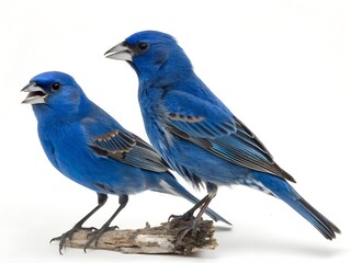Blue Grosbeak Perched Couple Isolated on White
