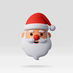 Cute 3D rendering of Santa Claus head with red hat and white beard, perfect for Christmas themed designs or holiday marketing. Vector illustration