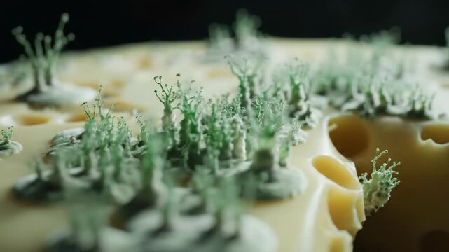 Macro Shot of Mold Growing on Cheese, Creative Food Concept with Focus on Decay and Texture