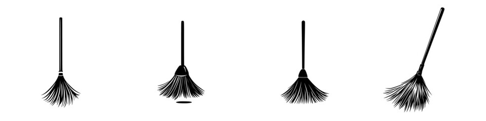 Fototapeta premium Different broom designs displayed against a simple background showcasing variations in bristle shapes and sizes