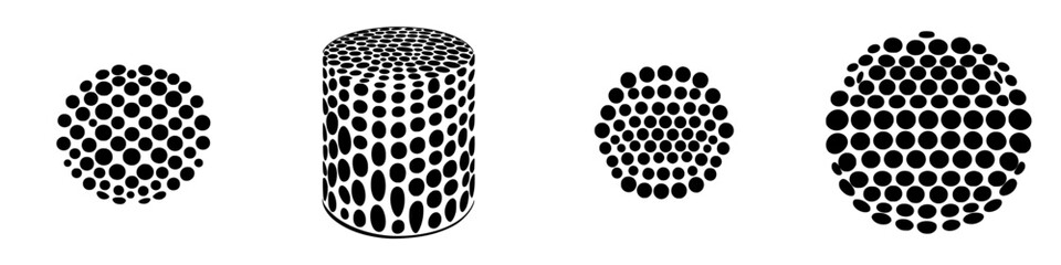 Visual exploration of geometric shapes and dot patterns in black and white at an art exhibition