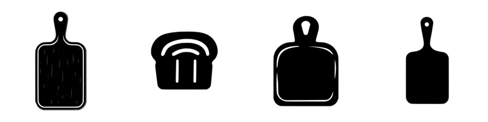 Obraz premium Different shapes and sizes of cutting boards alongside a loaf of bread displayed in a simple layout