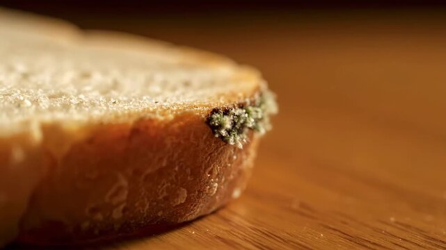 Timelapse of Bread Slices Molding Over Time, Showing the Growth of Fungi and Decay
