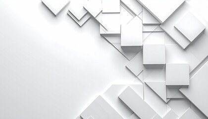 Abstract mosaic of white squares in depth. Geometric background, design element