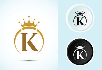 Elegant Golden Letter K Logo Design Featuring a Crown and Circular Shape for Premium Branding