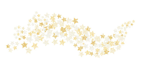 Flying stars glittery vector decoration design elements for different purposes. Golden stars confetti background.