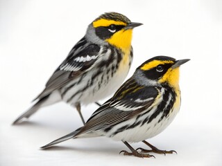 Blackpoll Warbler Perched Couple Isolated on White