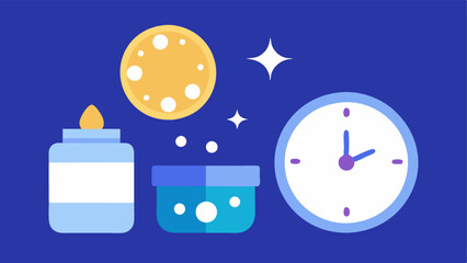 Application Time A clock graphic indicating morning for the day cream jar with exosome particles emerging and night for the night cream jar with exosomes being absorbed into the