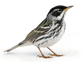 Blackpoll Warbler Perched Head Turned Isolated on White