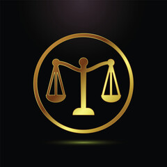 Golden Justice Scales Symbol Depicting Fairness Equilibrium And Legal System On Black Background