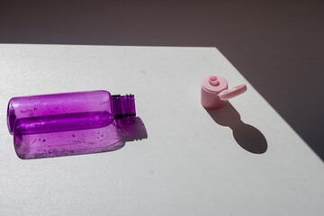 Clear blue plastic bottle