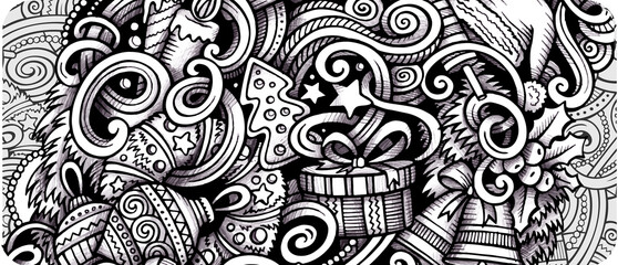 New Year cartoon funny doodle banner design