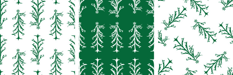 Christmas trees seamless patterns, abstract hand drawn, backgrounda, paper, wrapper, wallpaper, textile