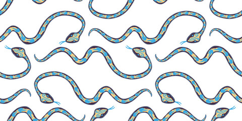 Decorative snakes hand drawn crawling serpents, seamless pattern vector background paper wallpaper fabric