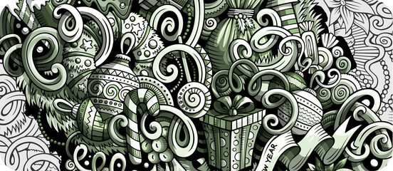 New Year cartoon funny doodle banner design