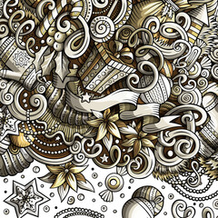 Happy New Year cartoon doodle border illustration