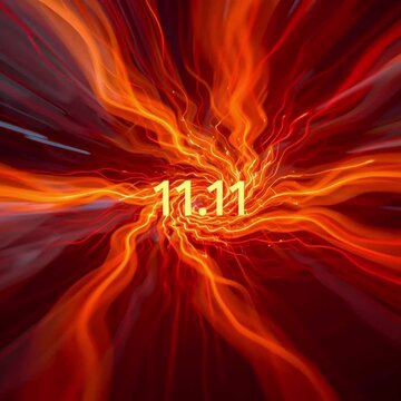 Abstract fiery explosion with the number 1111 in the center, representing a powerful energetic event or a significant date