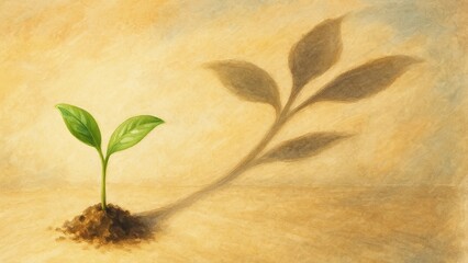 Young Plant with Shadow of Growth – Hope and Future Concept Illustration