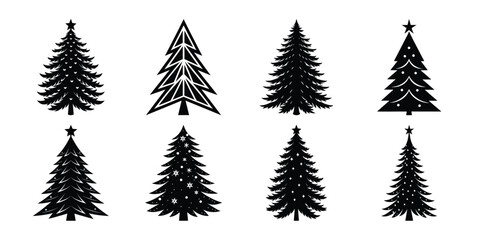 Festive Forest: A collection of elegant Christmas tree silhouettes set against a clear backdrop, conveying the magic of the holiday season.