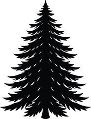 Evergreen Silhouette: A stylized, monochrome silhouette of a majestic evergreen tree, with detailed branches and a conical form against a clear backdrop, representing growth and resilience.