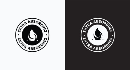 Extra Absorbing promotional logo badge with water drop symbol and circular text design, emphasizing liquid absorption capability for diaper, tissue, and pad product packaging. © Sarmin