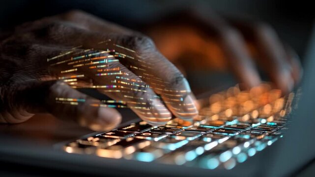 Hands Typing Data Flow