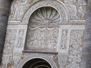 Renaissance sgraffito wall detail with allegorical figures