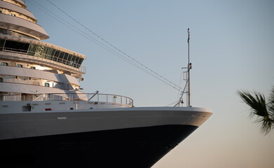 Cruise Ship Bow Close-Up in Golden Hour
