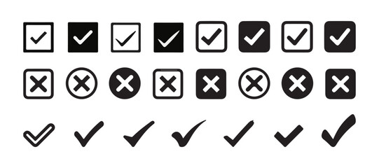 Check mark icons set. green check mark and red cross mark icon. approval and Decline, vector illustration eps 10