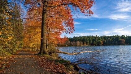 Fall season by the lakeside