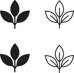 Isolated Herbs icon set, herbs plant symbol, natural medicine herbs, herbal leaf icon, solid black line outline filled, thin stroke vector, modern minimal nature design